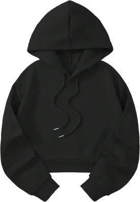 SHENHE Women's Cropped Sweatshirt Long Sleeves Drawstring Pullover Simple Crop Hoodie