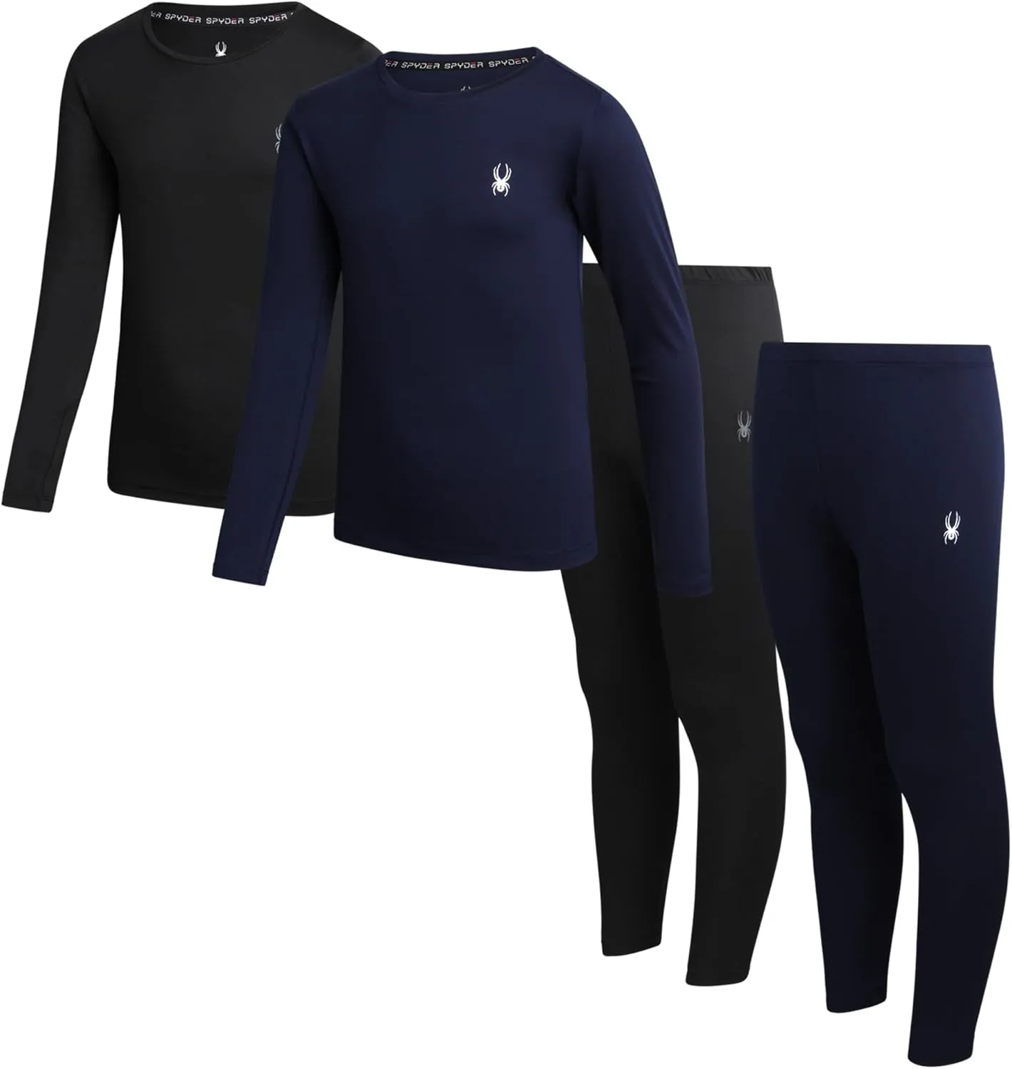 Spyder Kids Thermal Underwear Set - 4 Piece Brushed Back Fleece Lined Long Johns Base Layer Set for Boys and Girls (4-18)