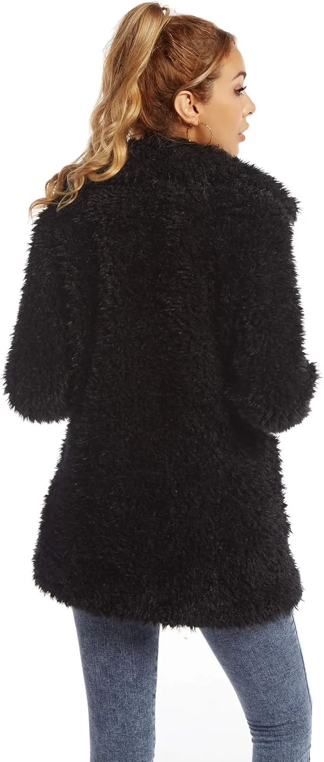 SUGAR POISON Elegant Faux Fur Coat Women 2022 Autumn Winter Warm Open Front Jacket Cardigan Overcoat Casual Outerwear