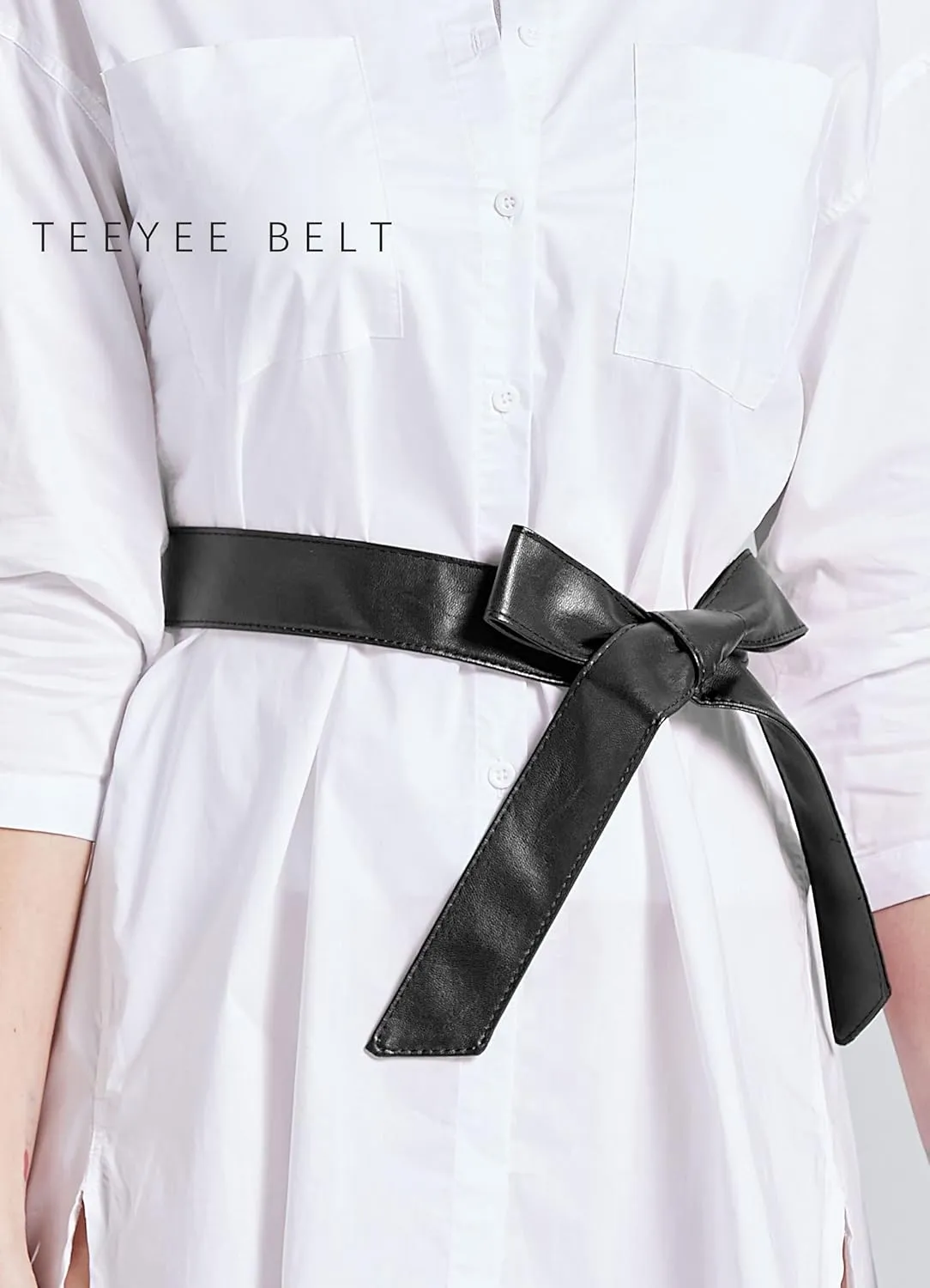 TeeYee Women OBI Belt Fashion Solid Color PU Leather 4.5cm Wide Waist Band 70 Inch in Extra Size