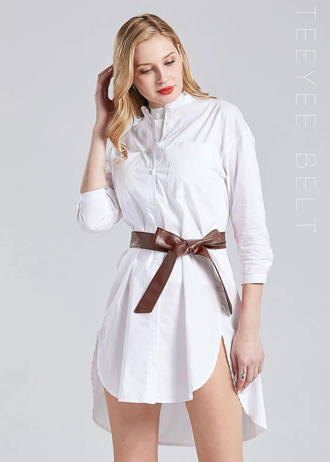 TeeYee Women OBI Belt Fashion Solid Color PU Leather 4.5cm Wide Waist Band 70 Inch in Extra Size