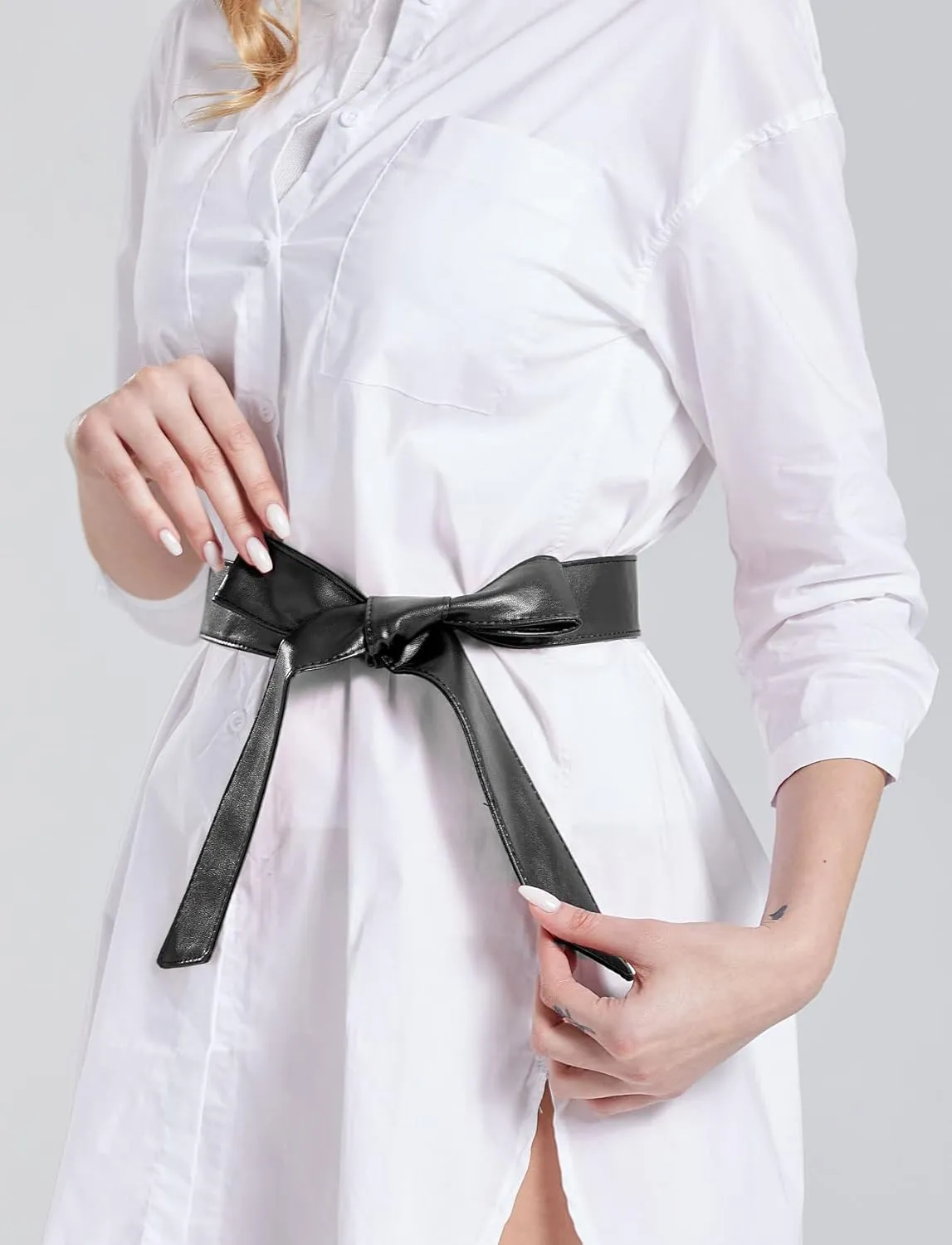 TeeYee Women OBI Belt Fashion Solid Color PU Leather 4.5cm Wide Waist Band 70 Inch in Extra Size