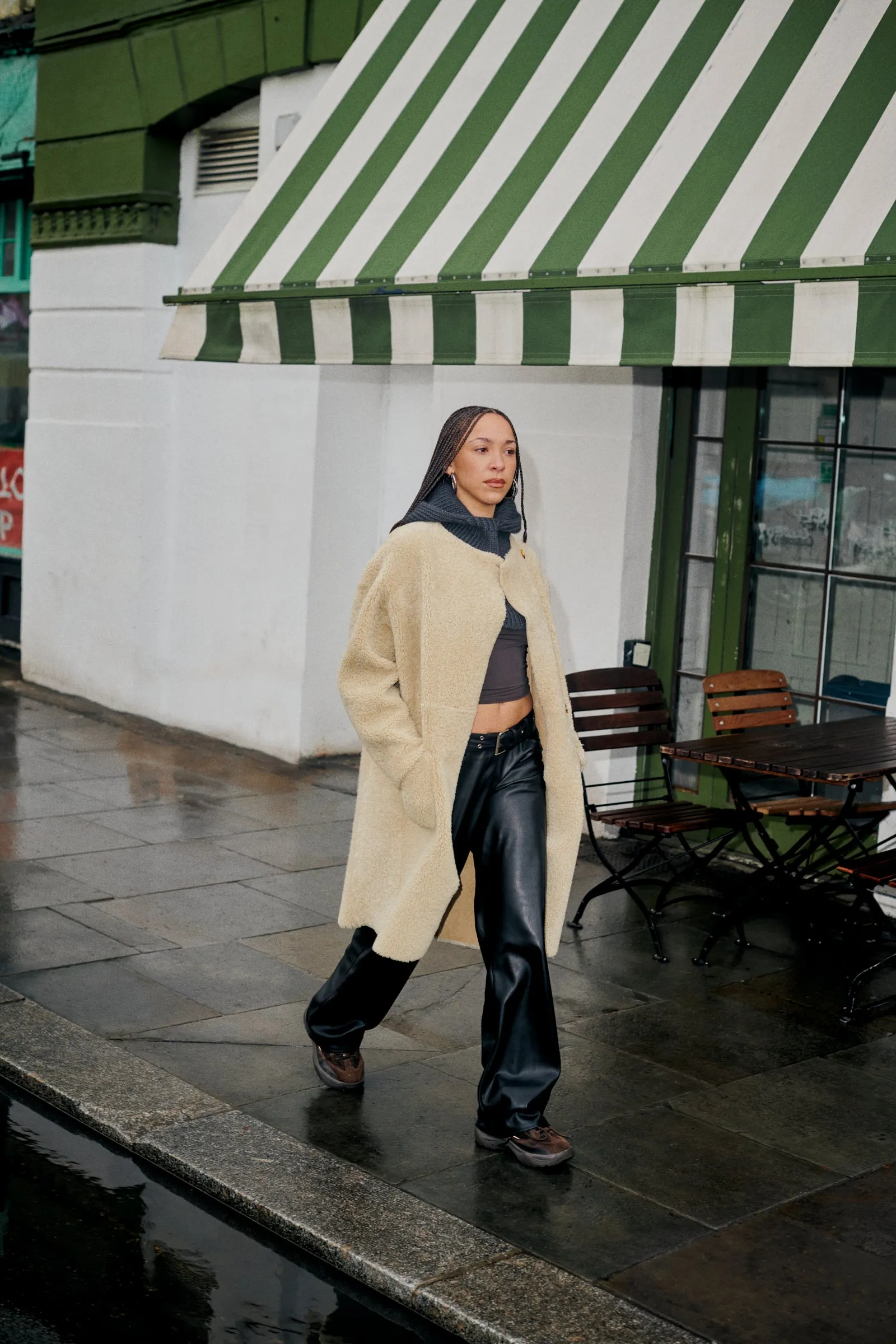 Vanilla Curly Shearling Reversible Coat