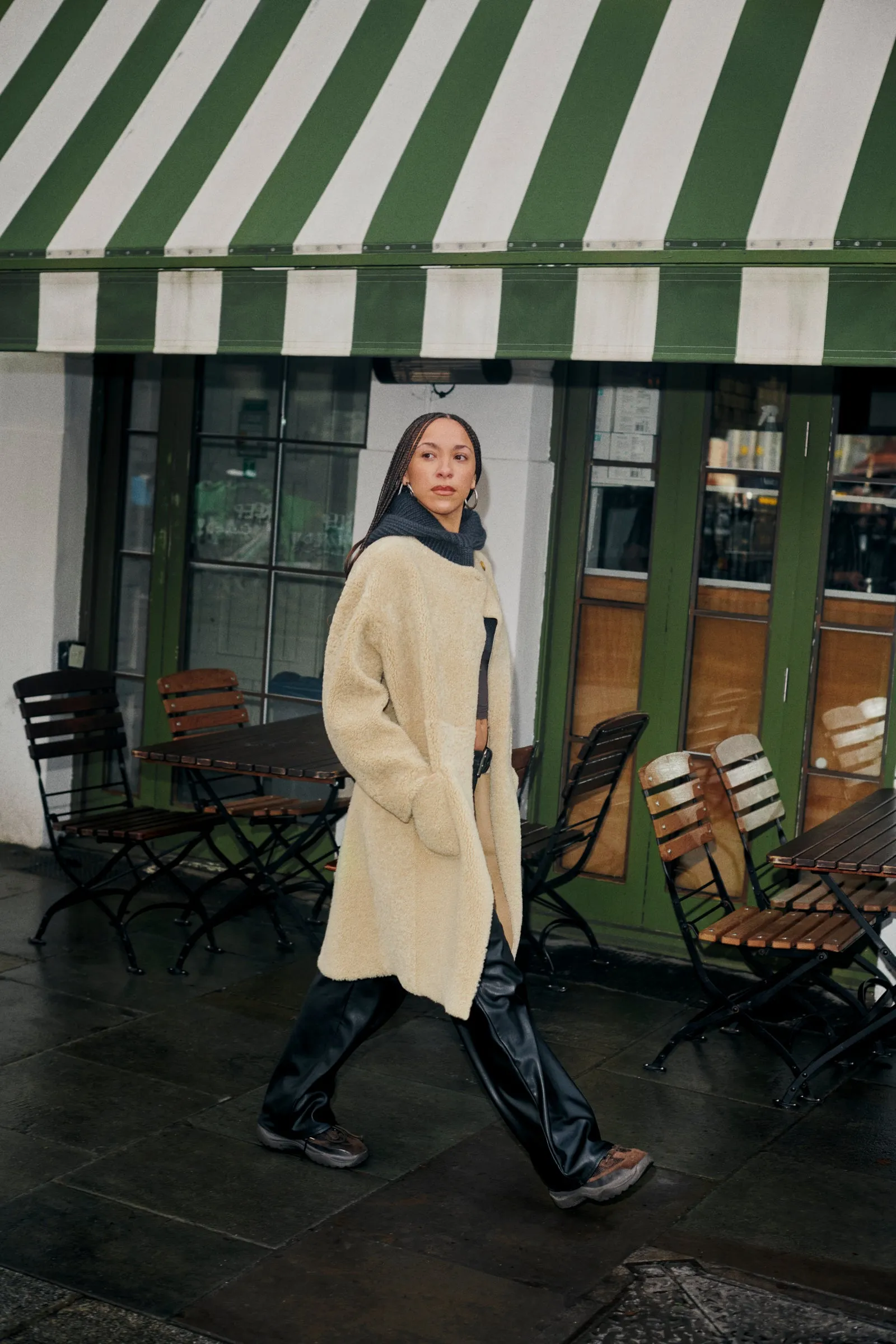 Vanilla Curly Shearling Reversible Coat