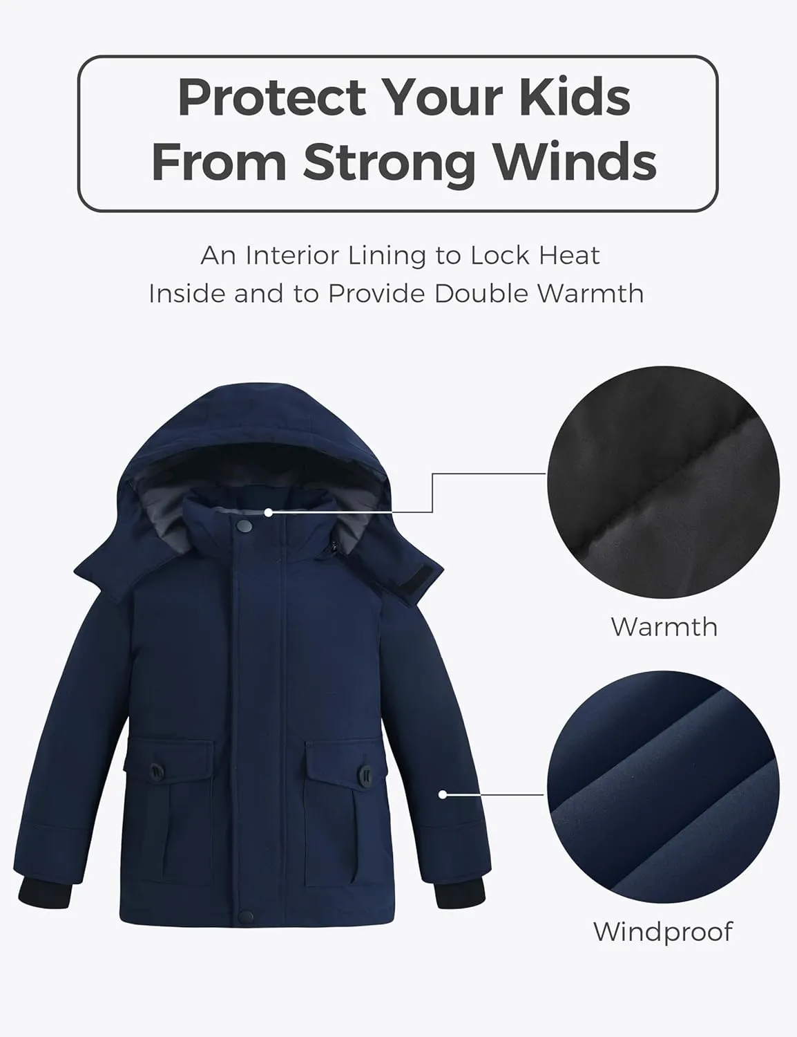 wantdo Boy's Winter Coat Warm Puffer Jacket Waterproof Snow Coat Hooded