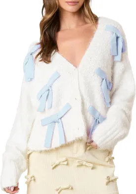 Women Cute Cropped Cardigan Y2k Fruit Graphic Open Front Sweater 3D Floral Chunky Knit Shrug Aesthetic Clothes