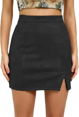 Women's Basic High Waist Faux Suede Side Split Bodycon Mini Pencil Skirt