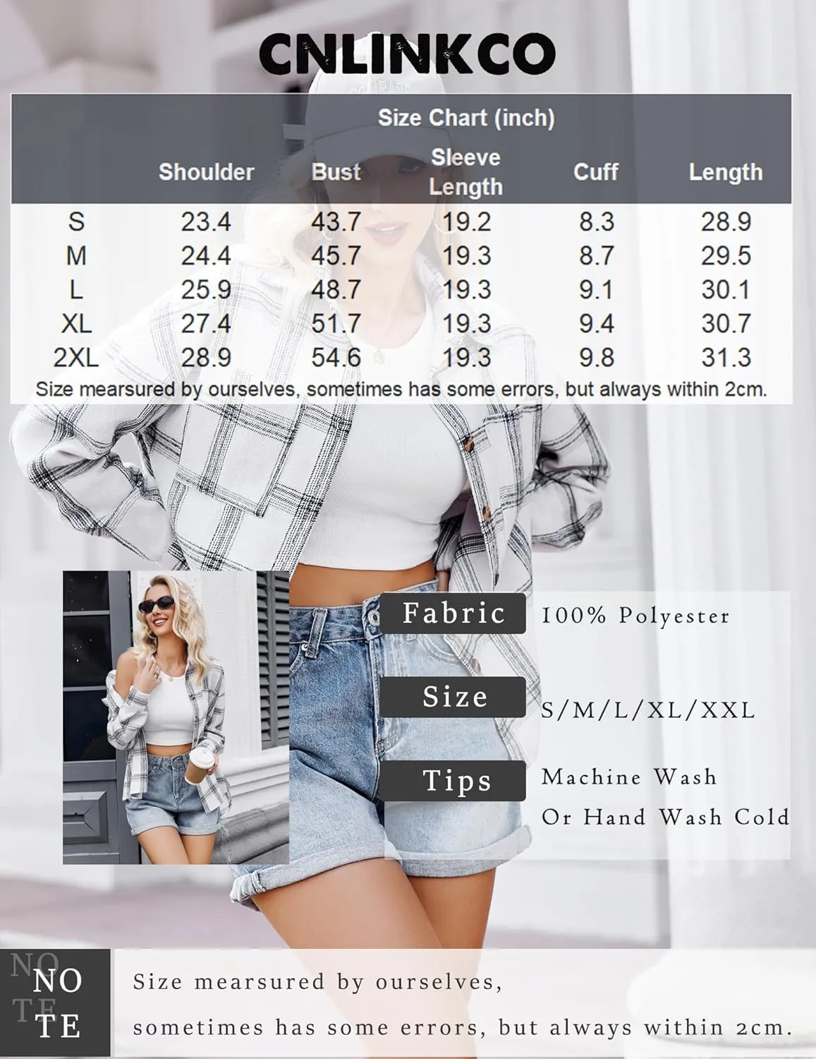 Women's Casual Plaid Shacket Long Sleeve Button Down Flannel Shirts Jacket Coats with Side Pockets