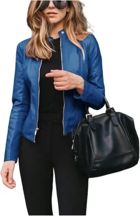 Women's Faux Leather Moto Biker Blazer Jackets Fall Faux Suede Motorcycle Jacket Coat Vintage Pu Leather Streetwear