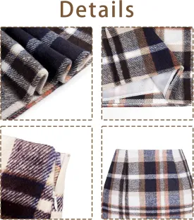 Womens Girl High Waisted Plaid Skirt Fall Winter Wool Bodycon Pencil Skirts
