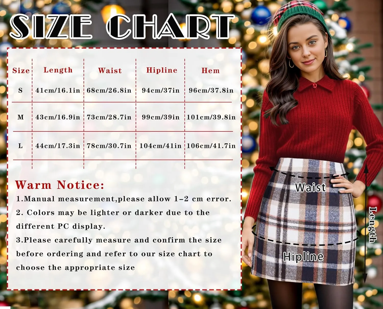 Womens Girl High Waisted Plaid Skirt Fall Winter Wool Bodycon Pencil Skirts