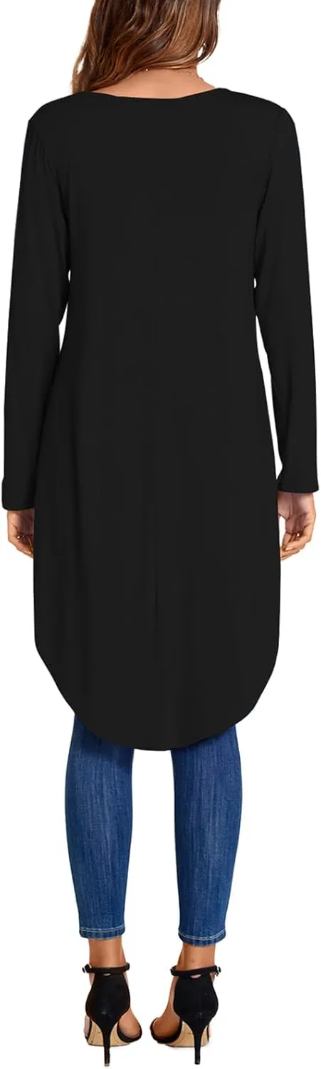 Women's Tunic Tops Long Sleeve Wrap Front Split Casual Crewneck Asymmetrical High Low Tops Blouse