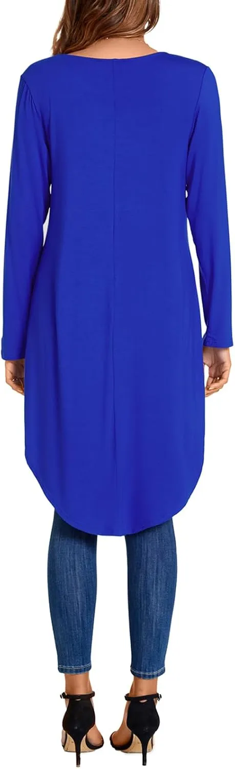 Women's Tunic Tops Long Sleeve Wrap Front Split Casual Crewneck Asymmetrical High Low Tops Blouse