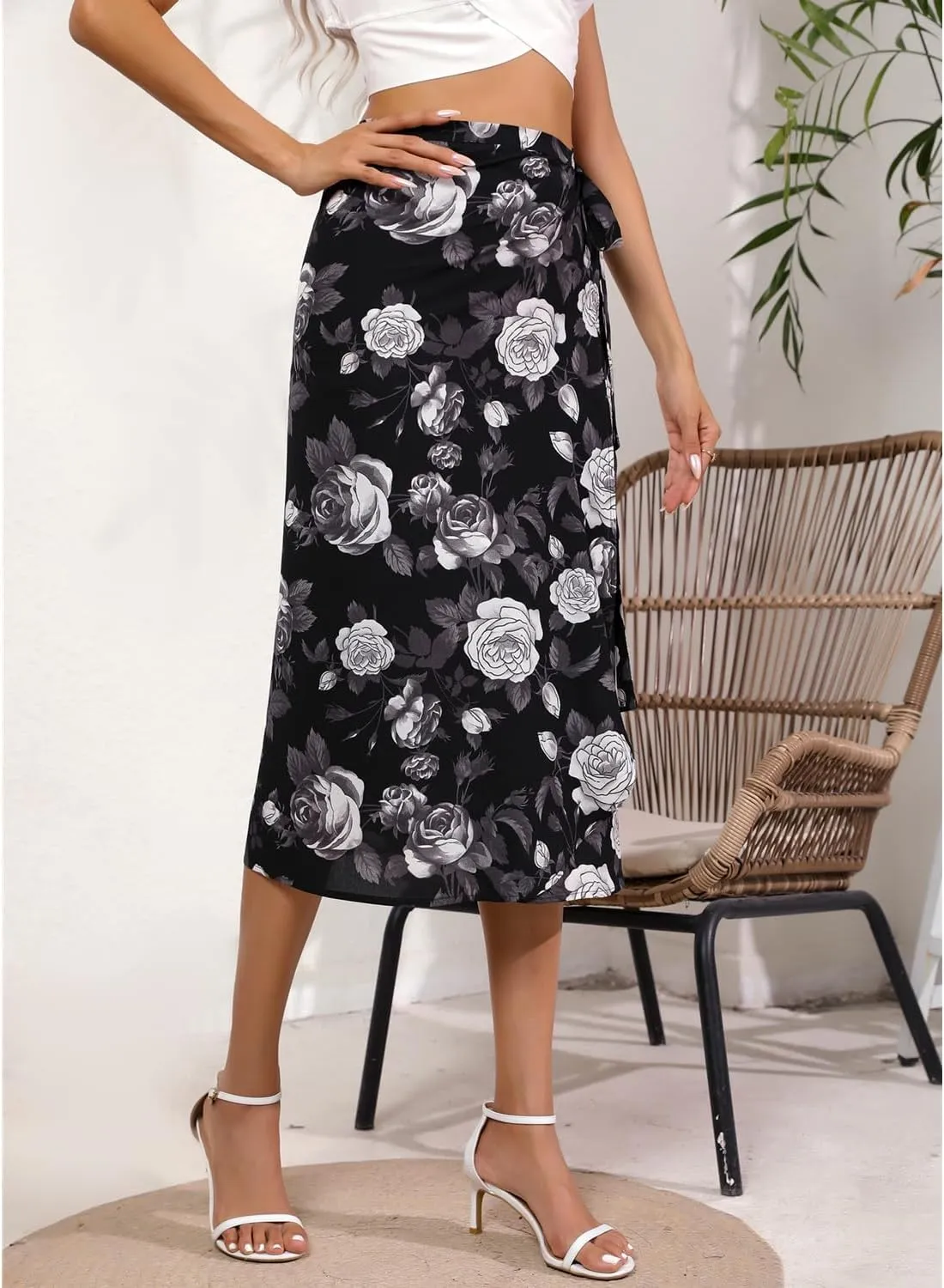 Wrap Skirts for Women Floral Midi High Low Slit Flowy Maxi Skirt 2 Sizes for All