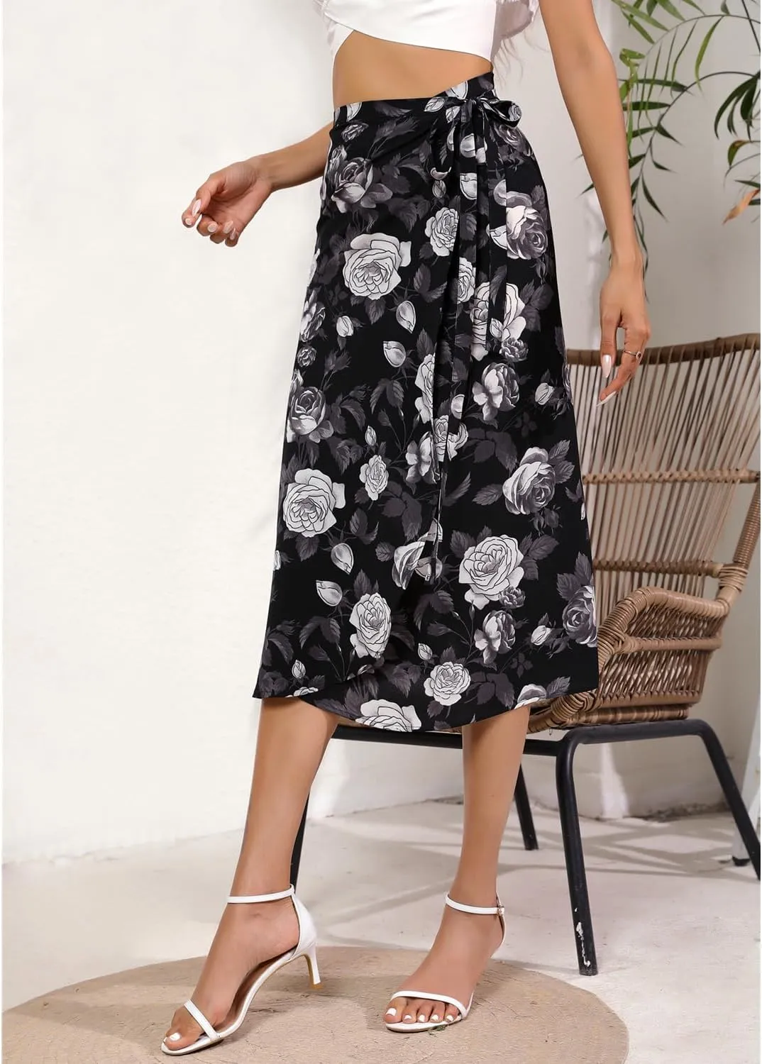 Wrap Skirts for Women Floral Midi High Low Slit Flowy Maxi Skirt 2 Sizes for All