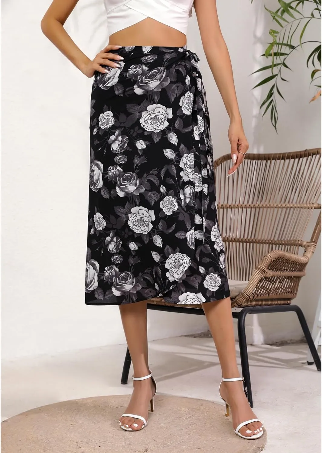 Wrap Skirts for Women Floral Midi High Low Slit Flowy Maxi Skirt 2 Sizes for All