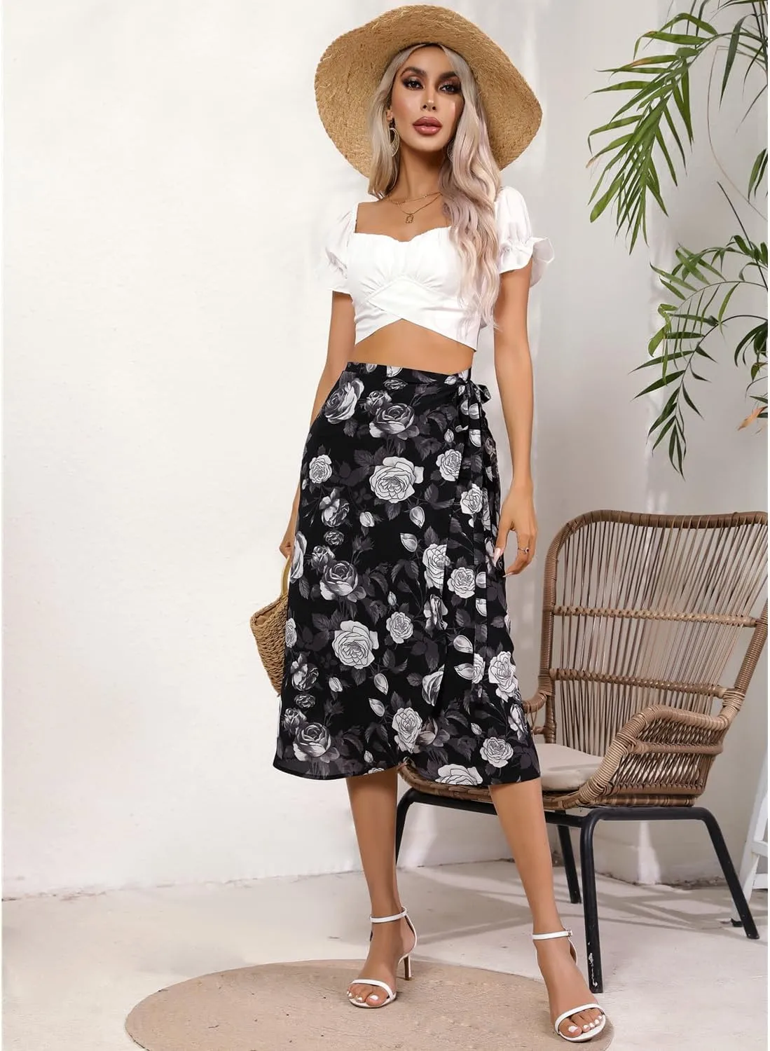 Wrap Skirts for Women Floral Midi High Low Slit Flowy Maxi Skirt 2 Sizes for All