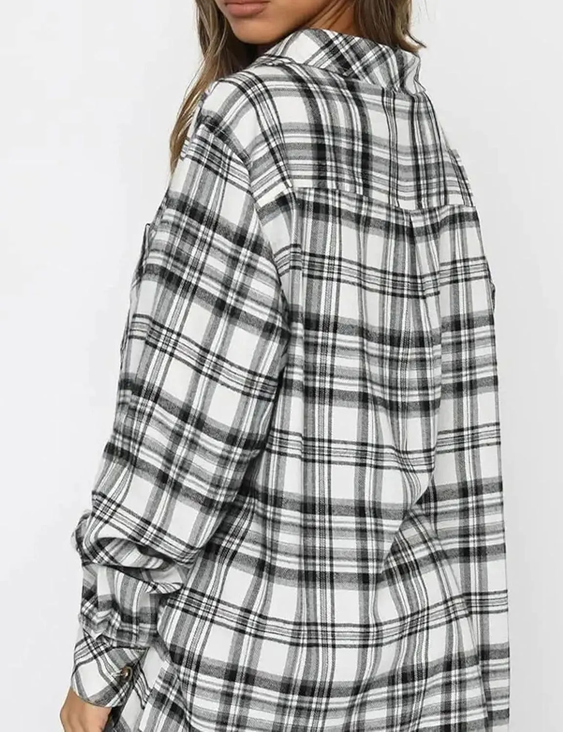Zontroldy Womens Flannel Plaid Shirts Oversized Long Sleeve Button Down Buffalo Plaid Shirt Blouse Tops
