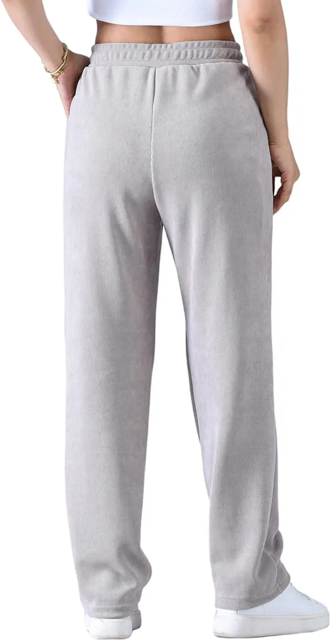 Zoulee Women's High Rise Utility Straight Leg Corduroy Drawstring Pants
